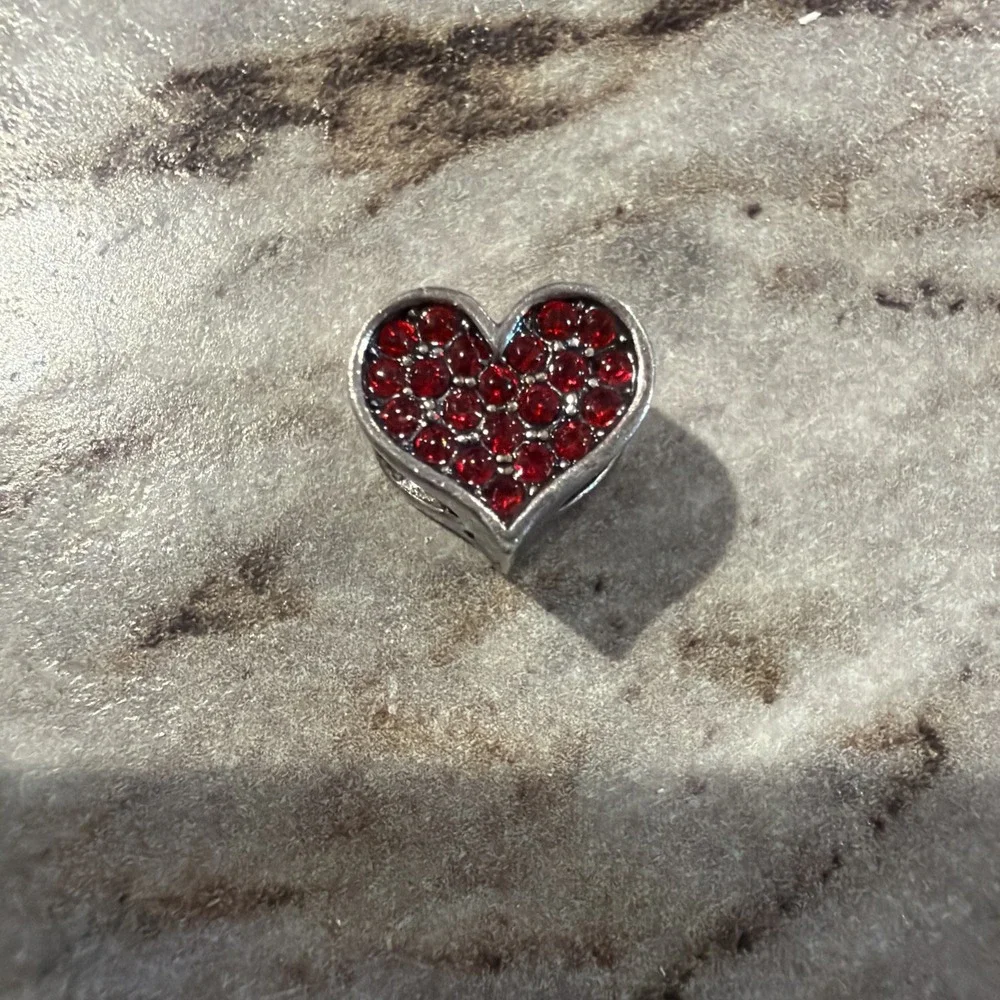 ITALY 925‎ RL Ralph Lauren Sterling Silver Rhinestone Red Heart Slide Charm